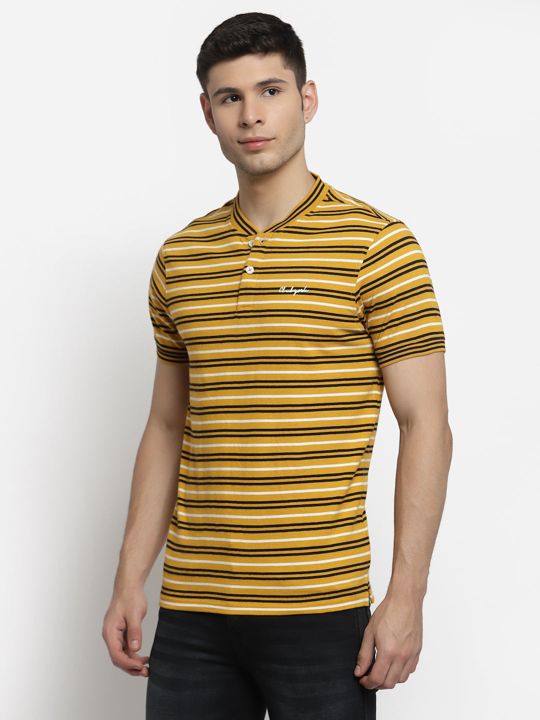Mustard Yellow Henley Neck T-shirt