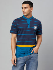 Navy Blue Mandarin Collar T-shirt
