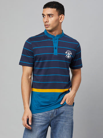 Navy Blue Mandarin Collar T-shirt