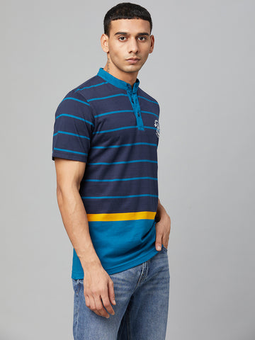 Navy Blue Mandarin Collar T-shirt