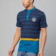 Navy Blue Mandarin Collar T-shirt