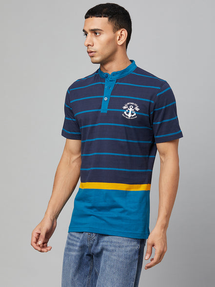Navy Blue Mandarin Collar T-shirt