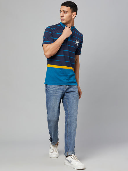 Navy Blue Mandarin Collar T-shirt