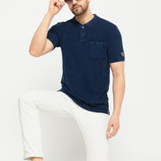 Indigo Henley Neck T-Shirt