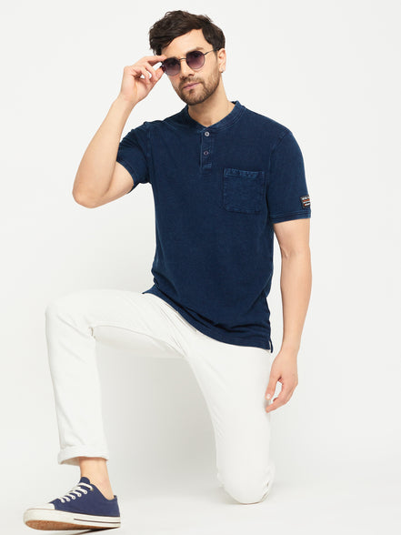Indigo Henley Neck T-Shirt