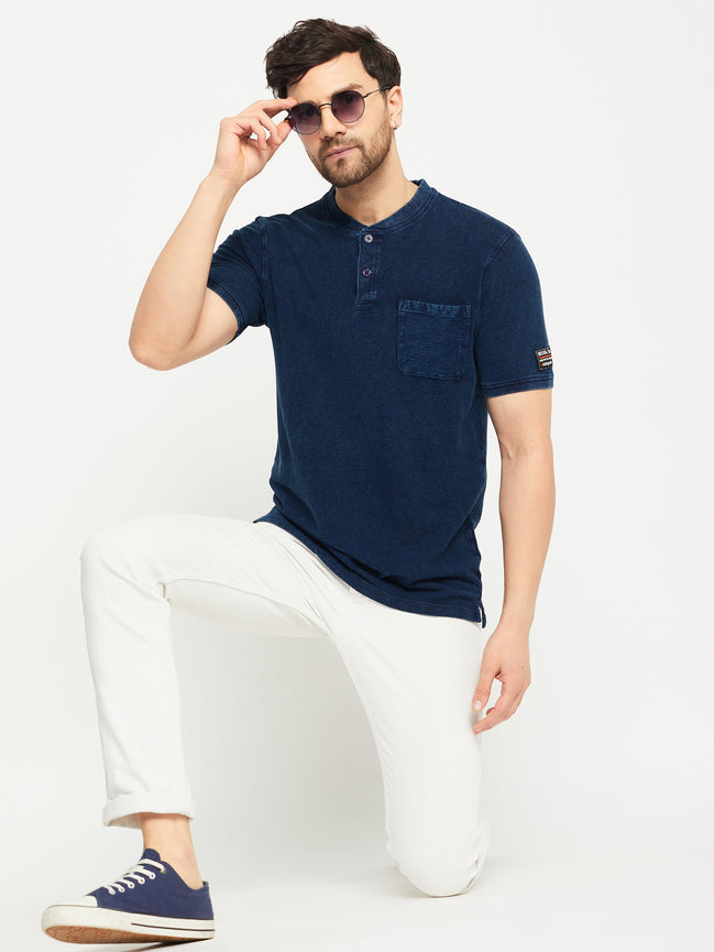 Indigo Henley Neck T-Shirt