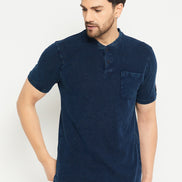 Indigo Henley Neck T-Shirt