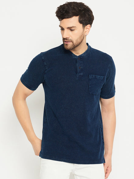 Indigo Henley Neck T-Shirt