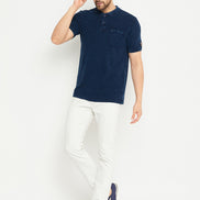 Indigo Henley Neck T-Shirt