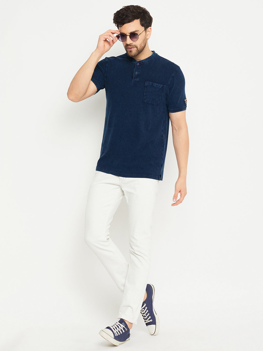Indigo Henley Neck T-Shirt