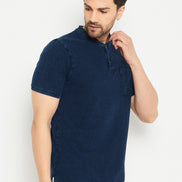 Indigo Henley Neck T-Shirt