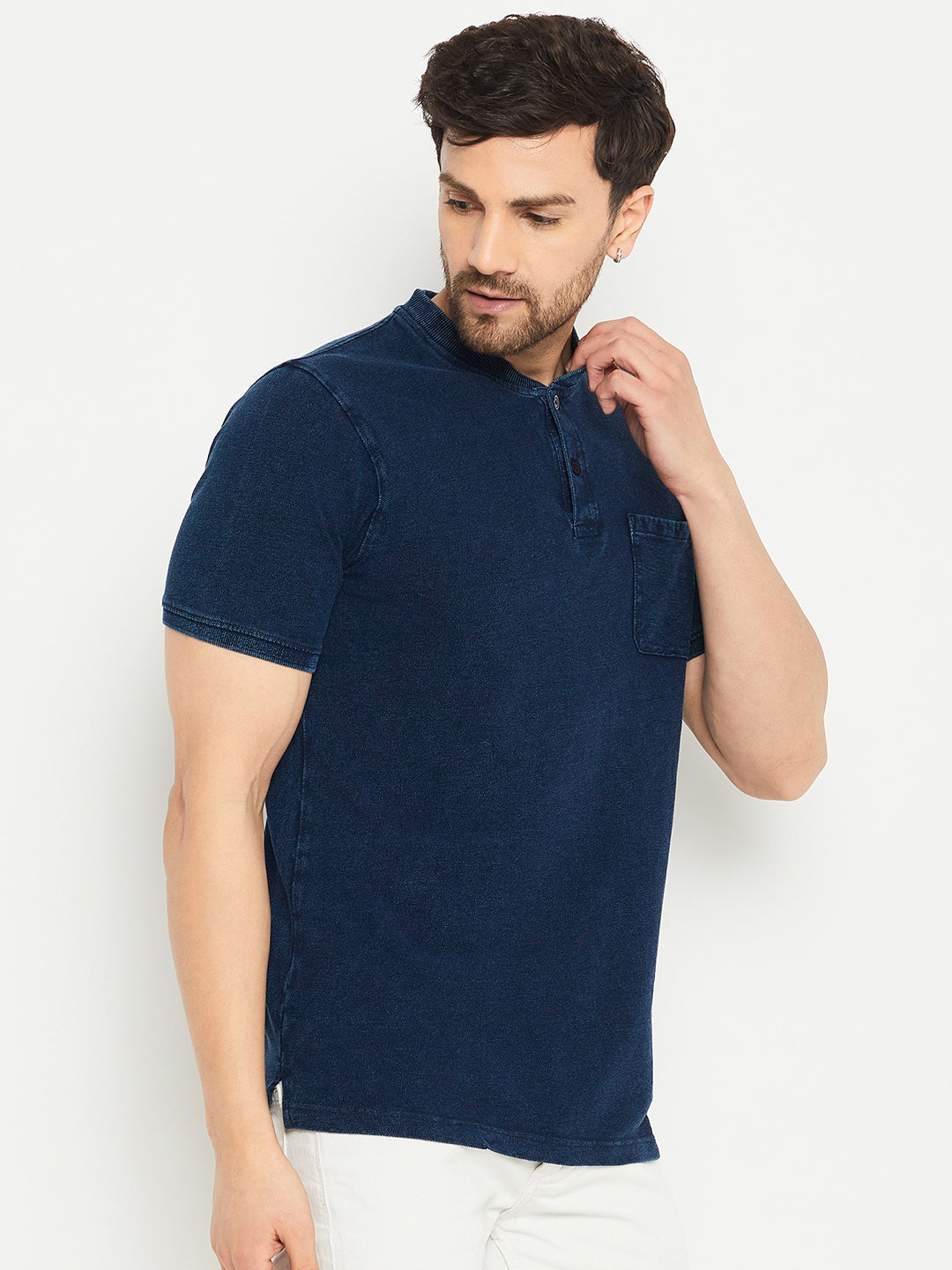 Indigo Henley Neck T-Shirt