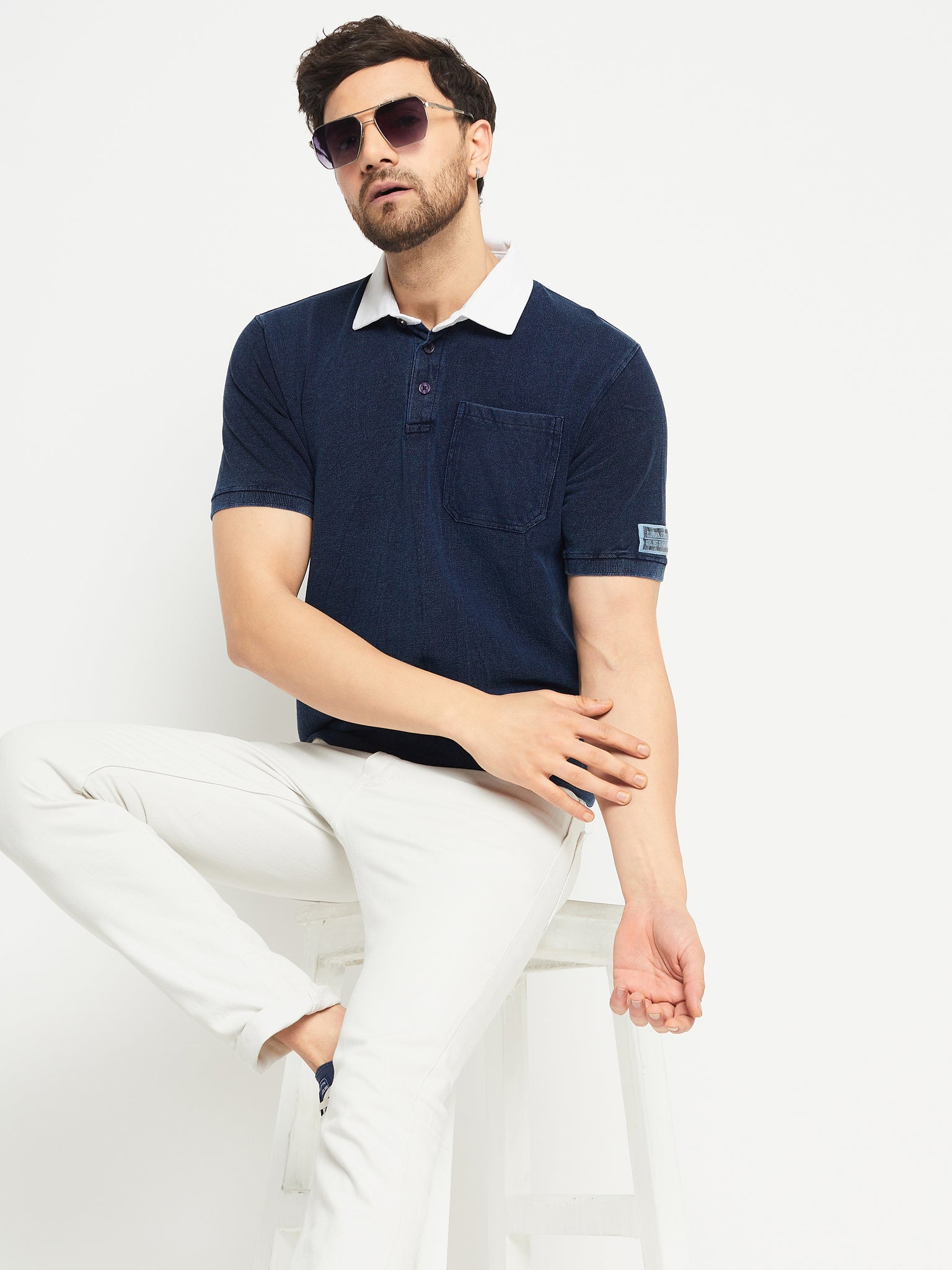 Indigo Polo Neck T-Shirt