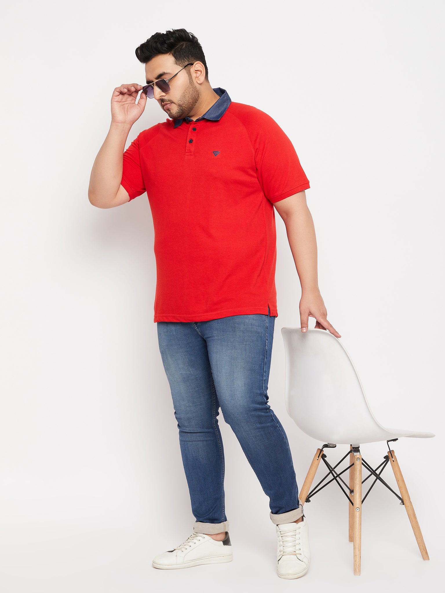 Red Plus Size Polo Neck T-shirt