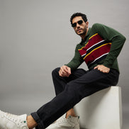 Bottle Green Striped T-Shirt