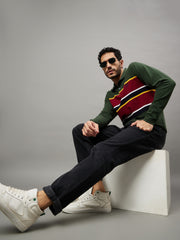 Bottle Green Striped T-Shirt