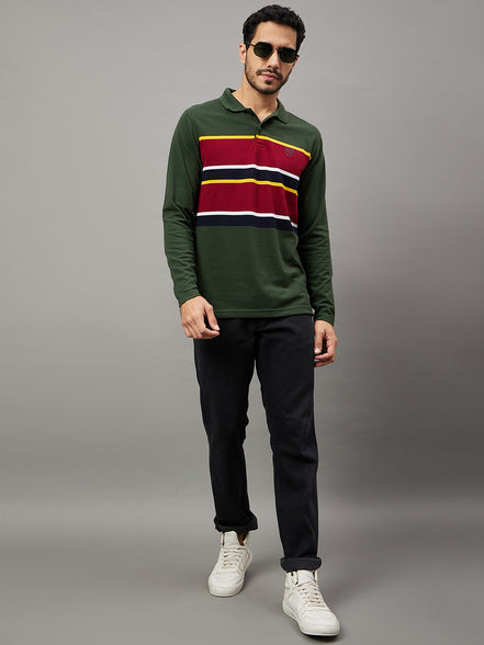 Bottle Green Striped T-Shirt