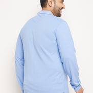 Plus Size Blue Solid Full Sleeve T-Shirt