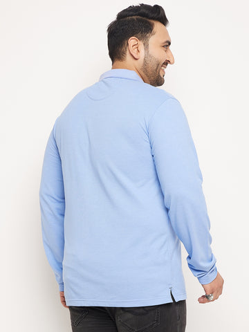 Plus Size Blue Solid Full Sleeve T-Shirt