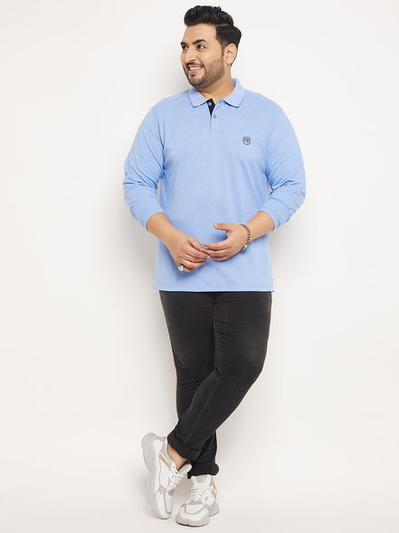 Plus Size Blue Solid Full Sleeve T-Shirt