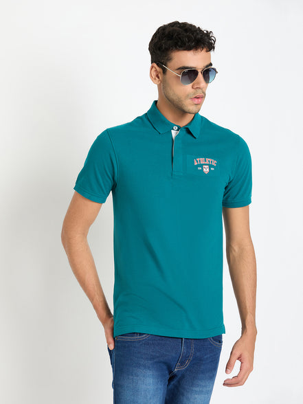 Teal Chest Print T-Shirt