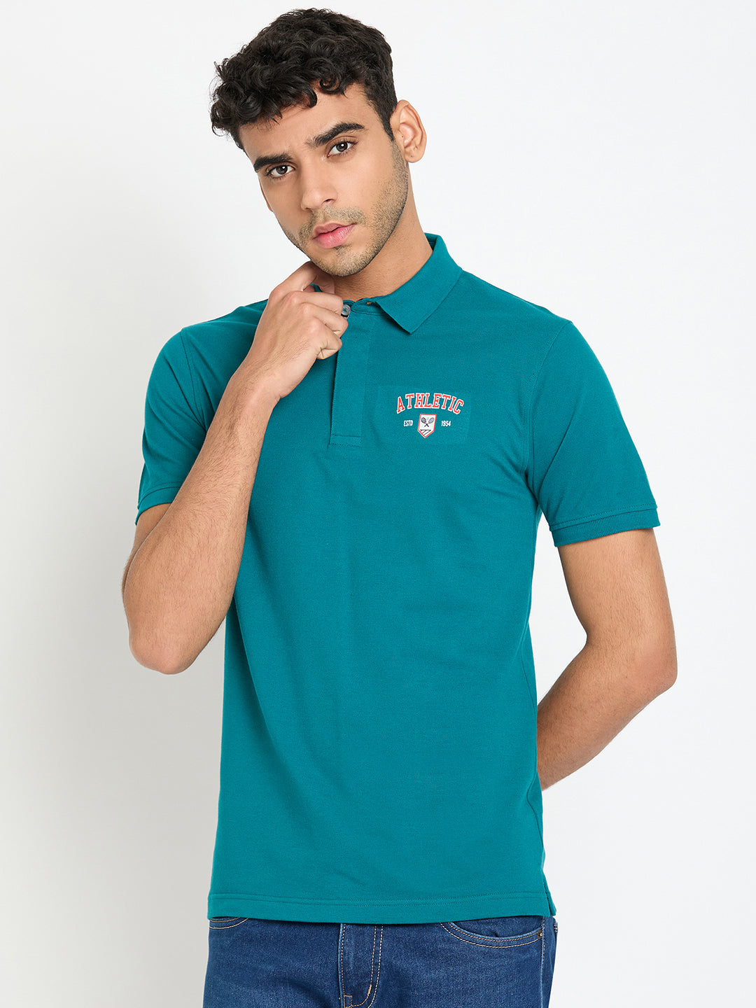 Teal Chest Print T-Shirt