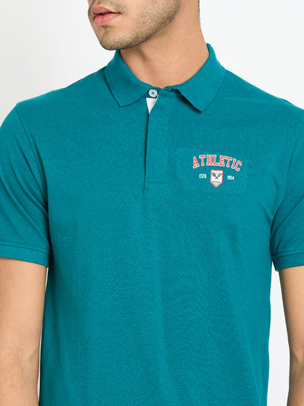 Teal Chest Print T-Shirt