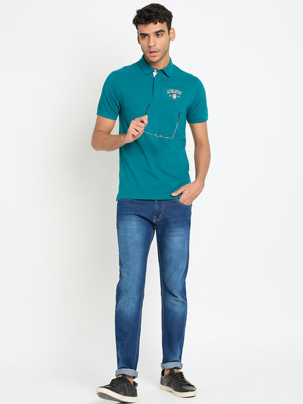 Teal Chest Print T-Shirt