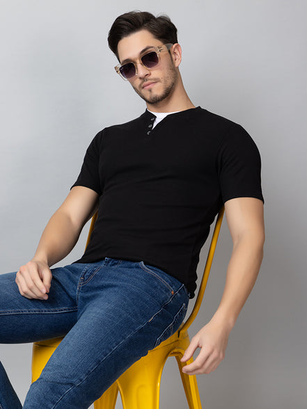 Black Solid V-Neck T-Shirt
