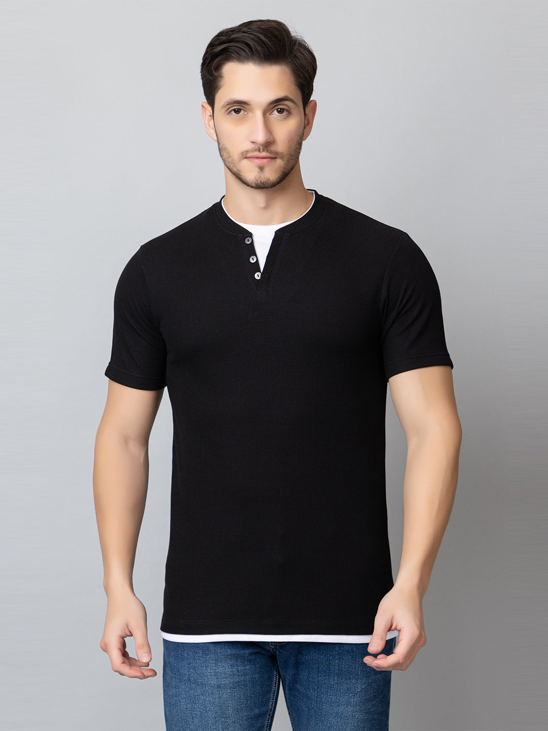 Black Solid V-Neck T-Shirt