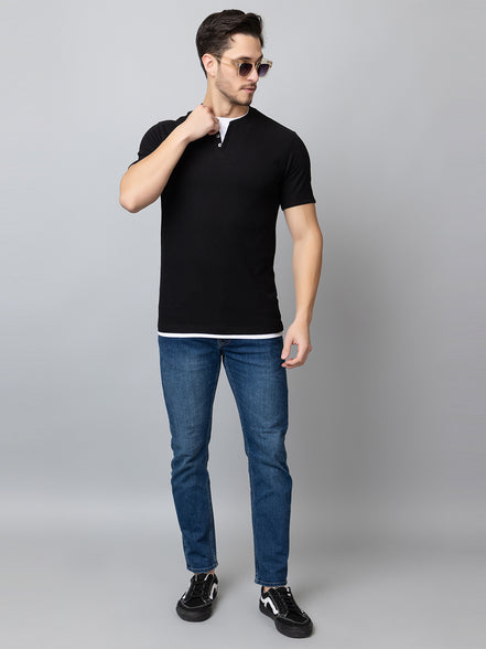 Black Solid V-Neck T-Shirt