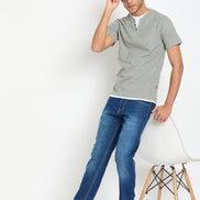 Light Grey Solid V Neck T-Shirt