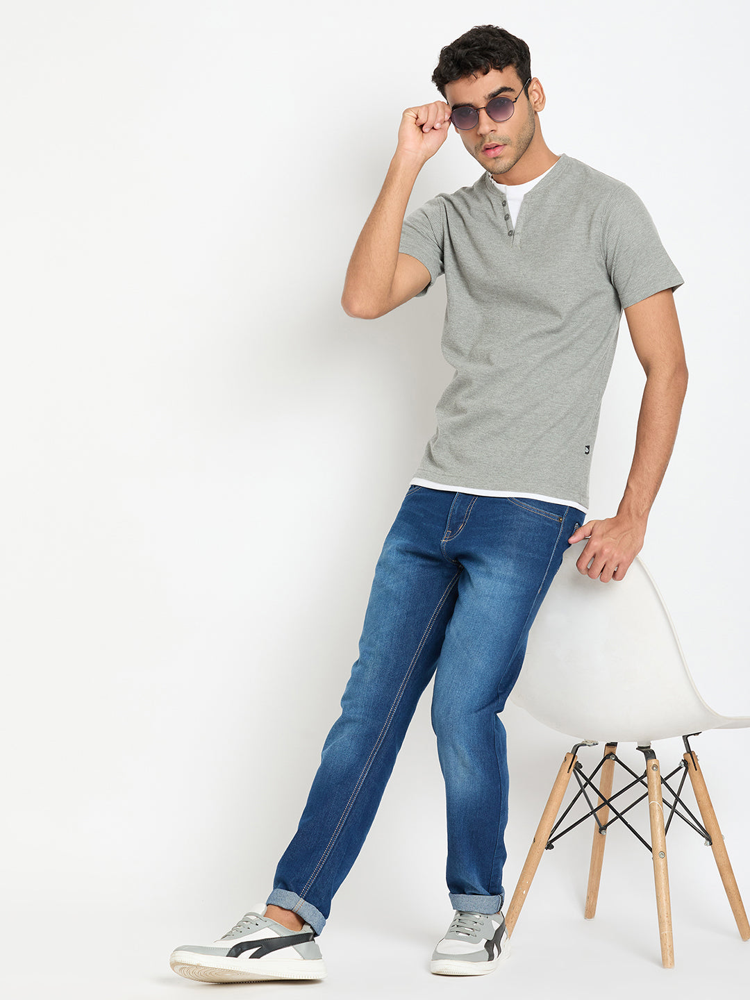 Light Grey Solid V Neck T-Shirt
