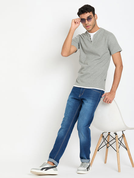 Light Grey Solid V Neck T-Shirt