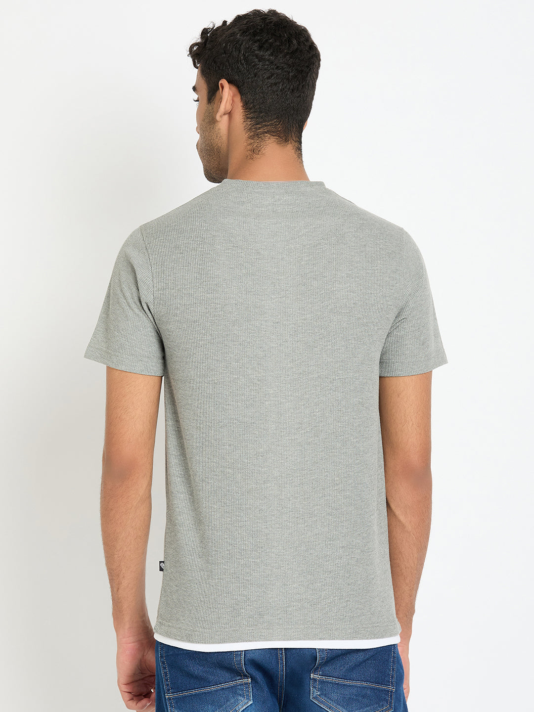 Light Grey Solid V Neck T-Shirt