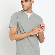 Light Grey Solid V Neck T-Shirt