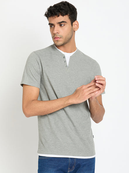 Light Grey Solid V Neck T-Shirt