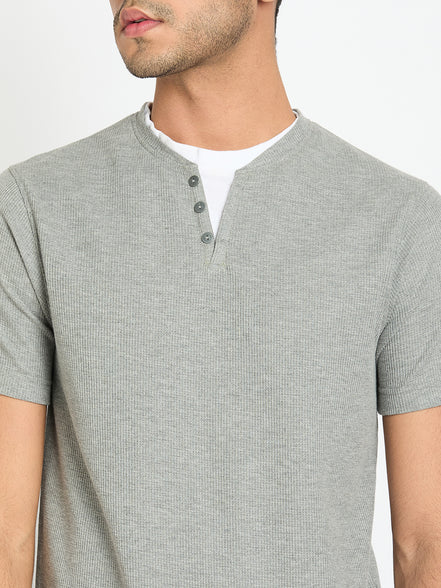 Light Grey Solid V Neck T-Shirt