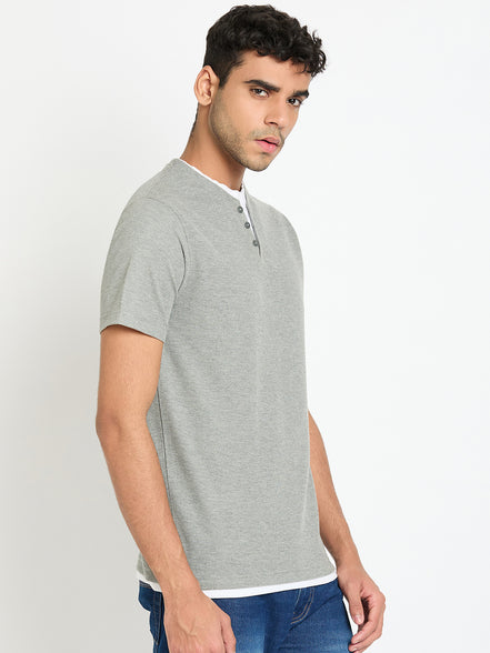 Light Grey Solid V Neck T-Shirt