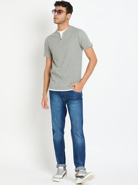 Light Grey Solid V Neck T-Shirt