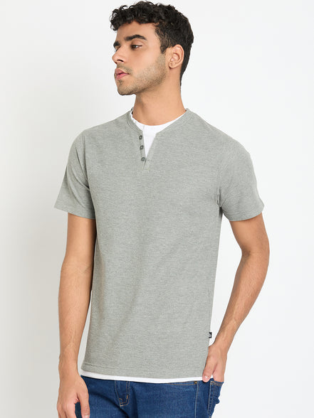 Light Grey Solid V Neck T-Shirt