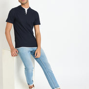 Navy Blue Solid V Neck T-Shirt