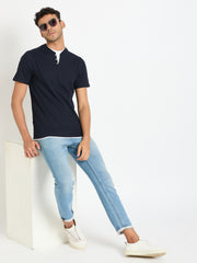 Navy Blue Solid V Neck T-Shirt