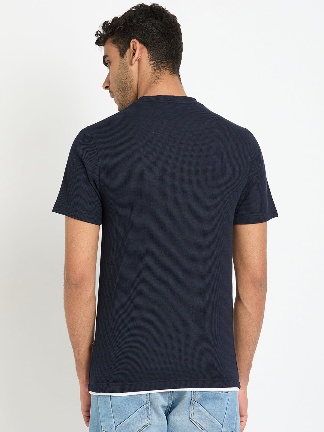 Navy Blue Solid V Neck T-Shirt