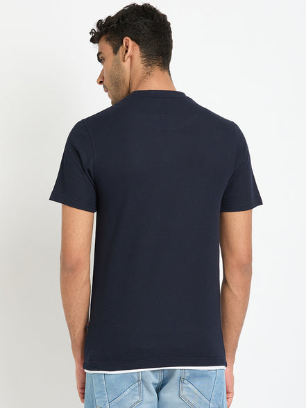 Navy Blue Solid V Neck T-Shirt