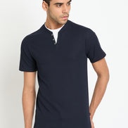 Navy Blue Solid V Neck T-Shirt