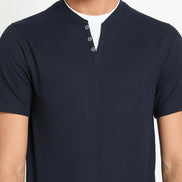 Navy Blue Solid V Neck T-Shirt