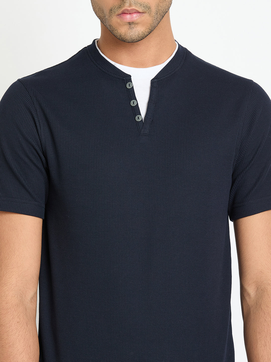 Navy Blue Solid V Neck T-Shirt