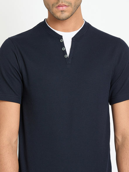 Navy Blue Solid V Neck T-Shirt