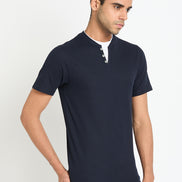 Navy Blue Solid V Neck T-Shirt